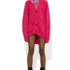 BRIGHT PINK MERINO WOOL OVERSIZE CARDIGAN WITH FEATHERS
