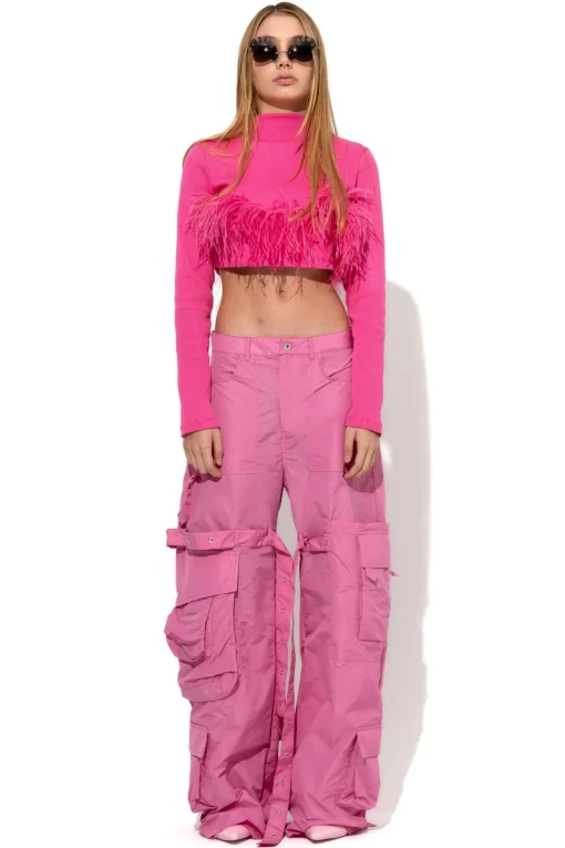 PINK CROPPED FEATHER TOP