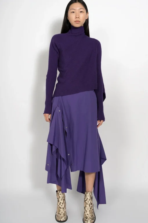 PURPLE DRAPED JUMPER IN MERINO KNIT