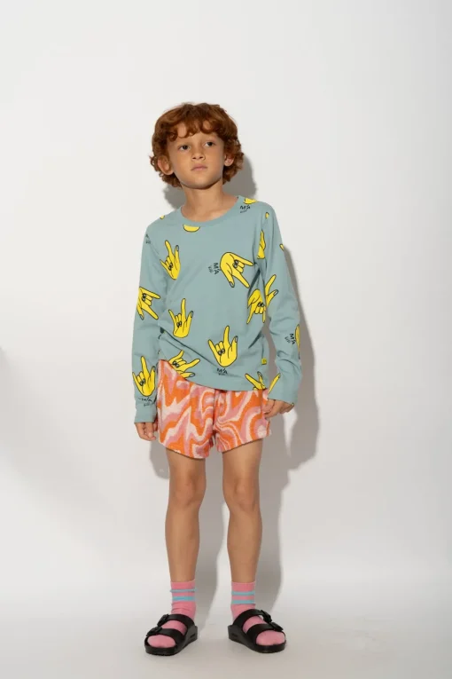 TURQUOISE HANDS PRINT LONG SLEEVE TOP